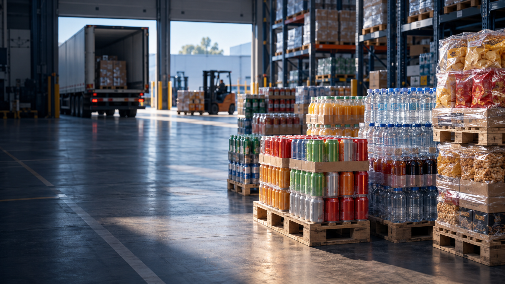 Food en beverage pallets in een modern distributiecentrum